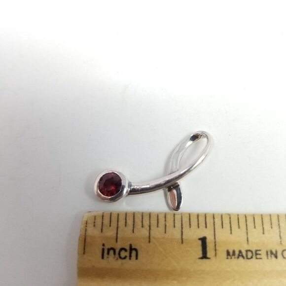 Vintage Sterling Silver and Red Stone Pendant, Minimal Design Charm, Estate - Picture 3 of 6